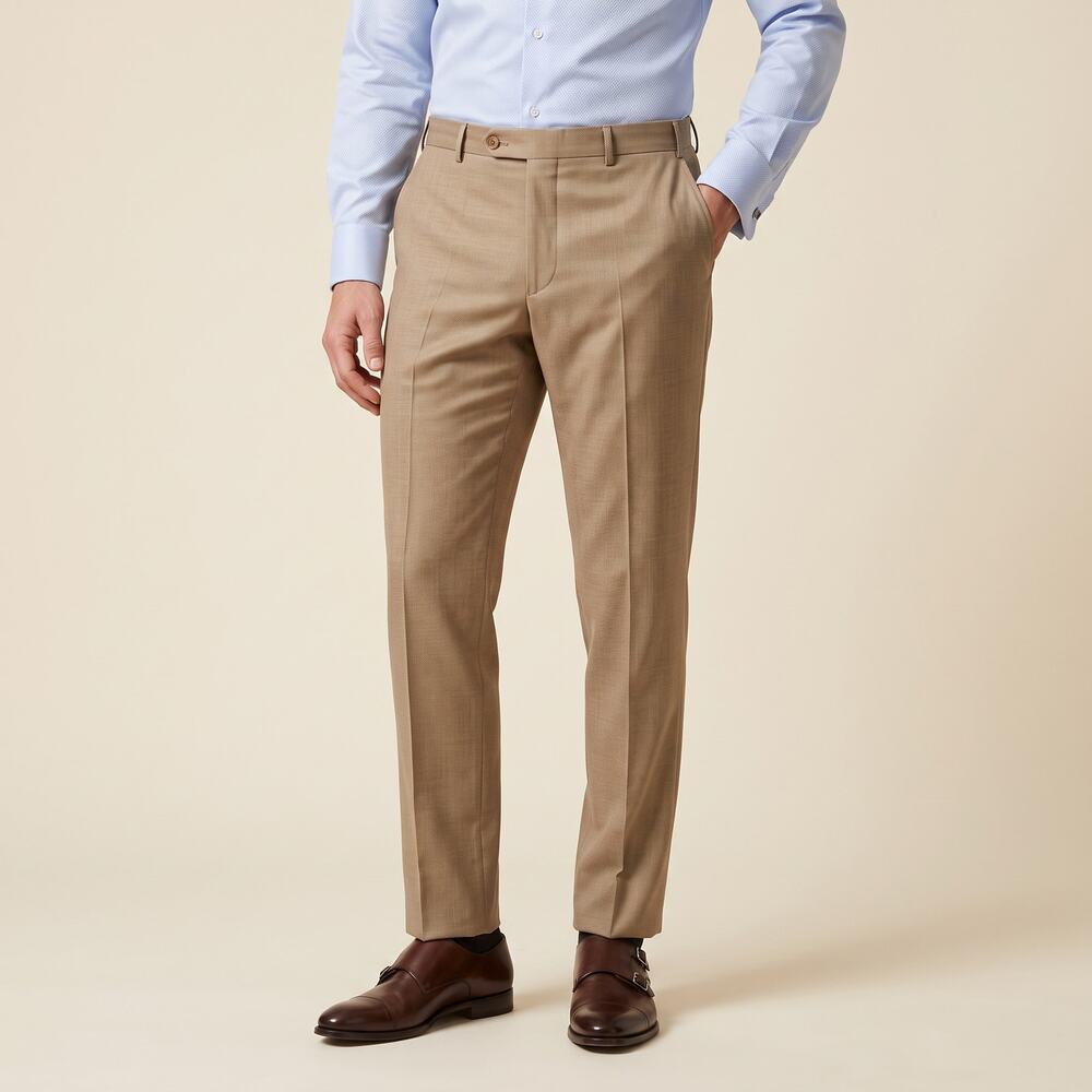 CANALI 1934 Men's PANTALONE Flat front Dress Pants tan wool size 52IT